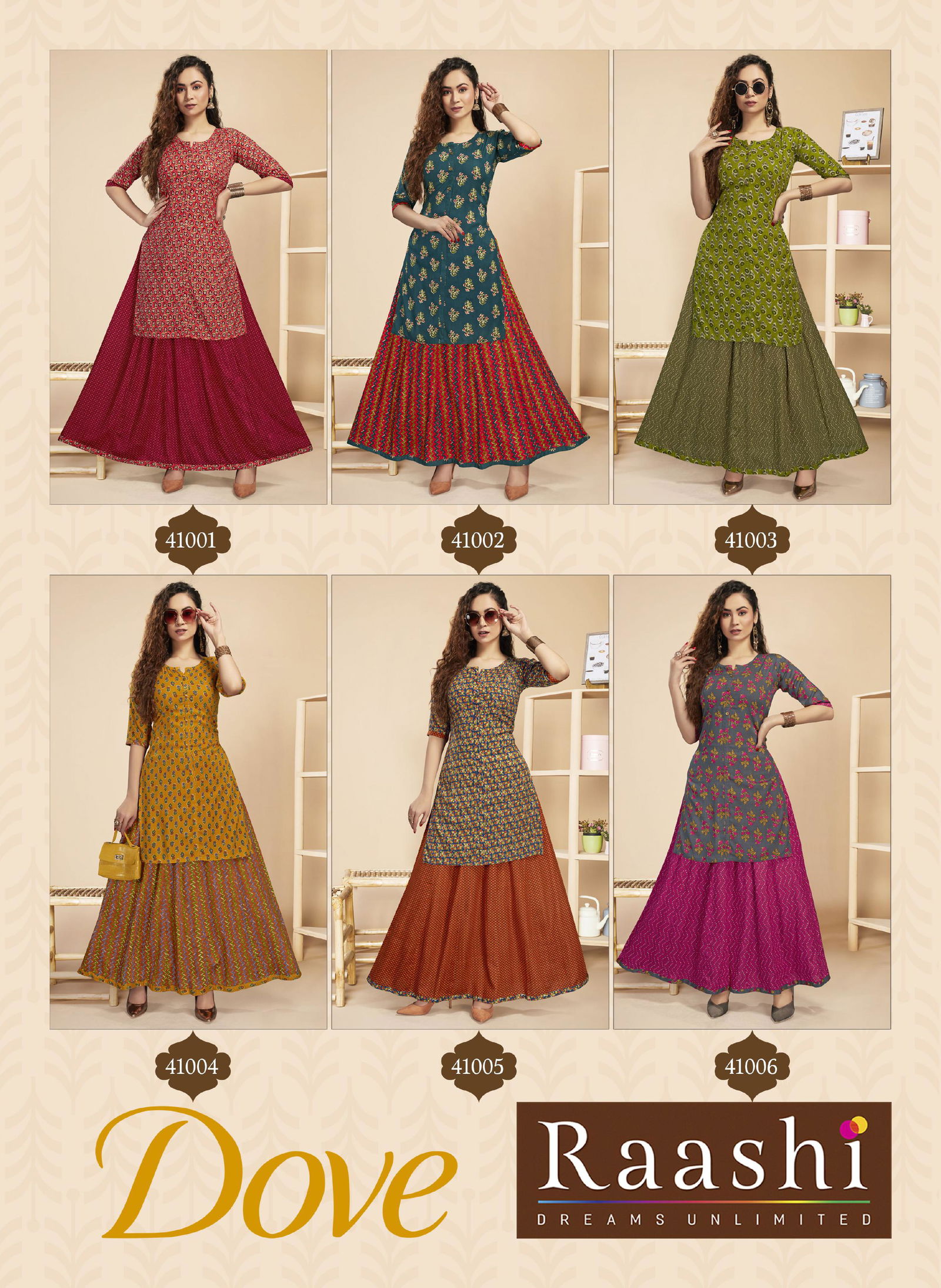 Raashi Dove Fancy Ethnic Wear Rayon Printed Kurti With Skirt Latest Collection